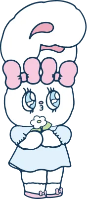 お花を持つクリームバニーのイラスト