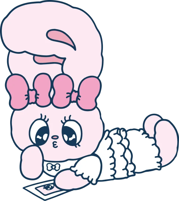 携帯を眺めるリボンバニーのイラスト